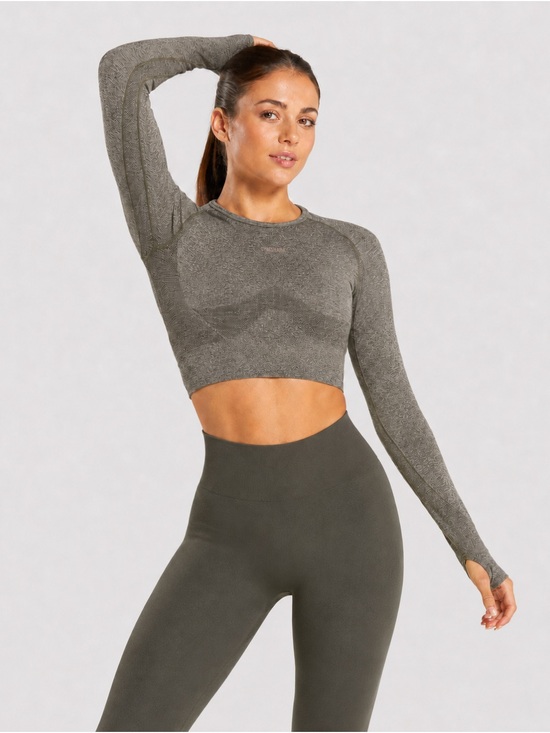 Gymshark Tops - Gymshark Flex Sports Open Back Long Sleeve Crop Top Olive Grey S